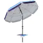 Sombrilla de Playa con Mesa Plegable y Portavasos Ø198 cm Altura Ajustable Inclinación Bolsa de Transporte Multicolor
