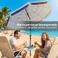 Sombrilla de Playa con Mesa Plegable y Portavasos Ø198 cm Altura Ajustable Inclinación Bolsa de Transporte Multicolor