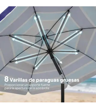 Sombrilla de Playa con Mesa Plegable y Portavasos Ø198 cm Altura Ajustable Inclinación Bolsa de Transporte Multicolor