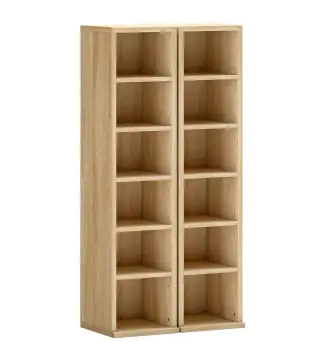 Set de 2 Estanterías para CDs y DVDs con 12 Compartimentos Estantes Ajustables 21x22,5x88,5 cm Roble