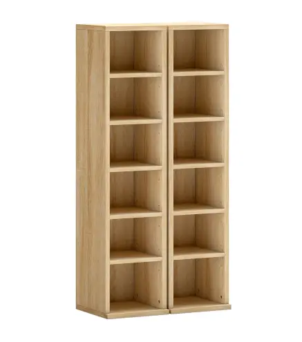 Set de 2 Estanterías para CDs y DVDs con 12 Compartimentos Estantes Ajustables 21x22,5x88,5 cm Roble