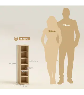 Set de 2 Estanterías para CDs y DVDs con 12 Compartimentos Estantes Ajustables 21x22,5x88,5 cm Roble