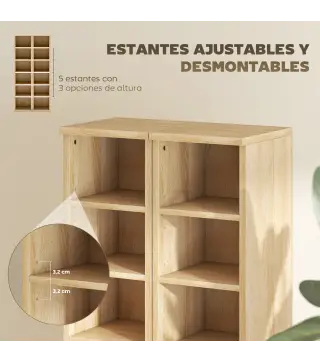 Set de 2 Estanterías para CDs y DVDs con 12 Compartimentos Estantes Ajustables 21x22,5x88,5 cm Roble