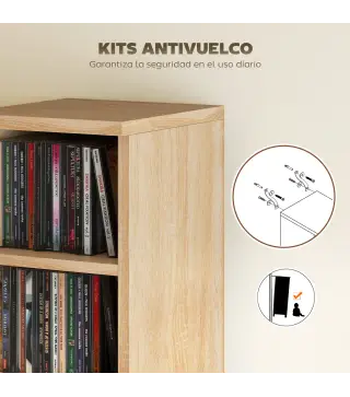 Set de 2 Estanterías para CDs y DVDs con 12 Compartimentos Estantes Ajustables 21x22,5x88,5 cm Roble