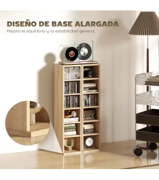 Set de 2 Estanterías para CDs y DVDs con 12 Compartimentos Estantes Ajustables 21x22,5x88,5 cm Roble