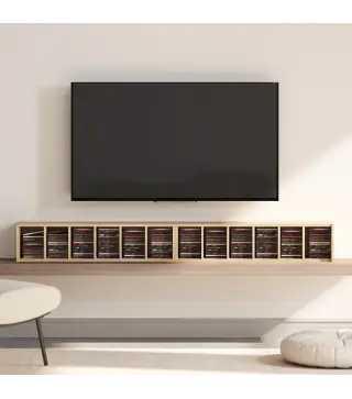 Set de 2 Estanterías para CDs y DVDs con 12 Compartimentos Estantes Ajustables 21x22,5x88,5 cm Roble