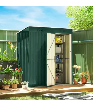 Cobertizo de Jardín Exterior 1,37 m² 163x90x179 cm con Puerta con Pestillo y Ranuras de Ventilación Verde