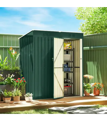 Cobertizo de Jardín Exterior 1,37 m² 163x90x179 cm con Puerta con Pestillo y Ranuras de Ventilación Verde