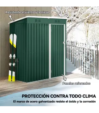 Cobertizo de Jardín Exterior 1,37 m² 163x90x179 cm con Puerta con Pestillo y Ranuras de Ventilación Verde