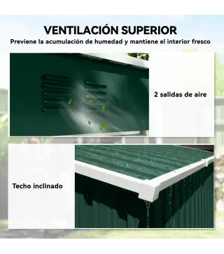 Cobertizo de Jardín Exterior 1,37 m² 163x90x179 cm con Puerta con Pestillo y Ranuras de Ventilación Verde