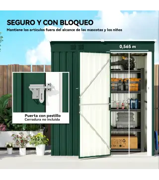 Cobertizo de Jardín Exterior 1,37 m² 163x90x179 cm con Puerta con Pestillo y Ranuras de Ventilación Verde