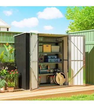 Cobertizo de Jardín Exterior Metálico 1,37 m² 163x89x163 cm con Techo Inclinado, Puertas con Pestillo y Guantes Gris