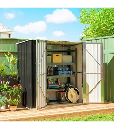 Cobertizo de Jardín Exterior Metálico 1,37 m² 163x89x163 cm con Techo Inclinado, Puertas con Pestillo y Guantes Gris