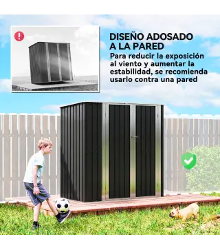 Cobertizo de Jardín Exterior Metálico 1,37 m² 163x89x163 cm con Techo Inclinado, Puertas con Pestillo y Guantes Gris
