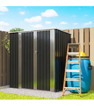 Cobertizo de Jardín Exterior Metálico 1,37 m² 163x89x163 cm con Techo Inclinado, Puertas con Pestillo y Guantes Gris