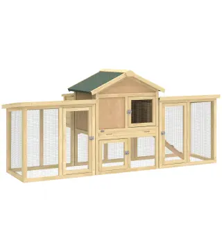 Gallinero para Exterior Grande de Madera 204x85x93 cm con Caja de Anidación Corral Bandeja Extraíble y Percha Natural