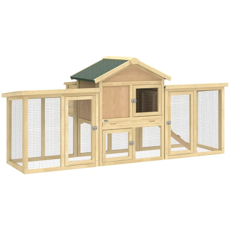 Gallinero para Exterior Grande de Madera 204x85x93 cm con Caja de Anidación Corral Bandeja Extraíble y Percha Natural