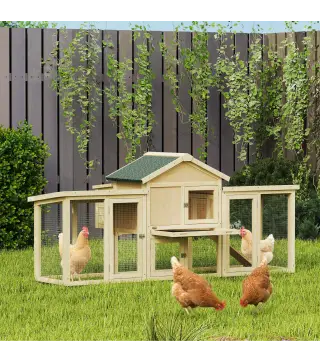 Gallinero para Exterior Grande de Madera 204x85x93 cm con Caja de Anidación Corral Bandeja Extraíble y Percha Natural