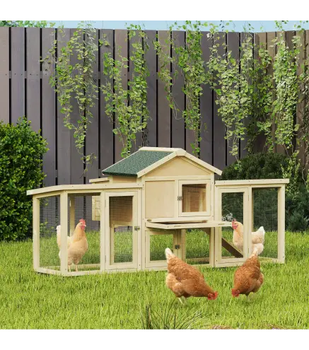 Gallinero para Exterior Grande de Madera 204x85x93 cm con Caja de Anidación Corral Bandeja Extraíble y Percha Natural