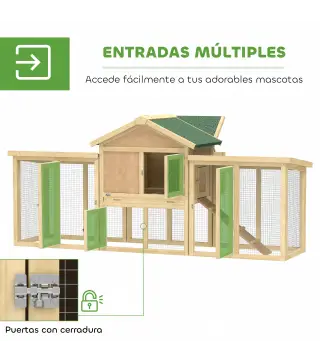 Gallinero para Exterior Grande de Madera 204x85x93 cm con Caja de Anidación Corral Bandeja Extraíble y Percha Natural