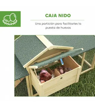 Gallinero para Exterior Grande de Madera 204x85x93 cm con Caja de Anidación Corral Bandeja Extraíble y Percha Natural