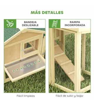 Gallinero para Exterior Grande de Madera 204x85x93 cm con Caja de Anidación Corral Bandeja Extraíble y Percha Natural