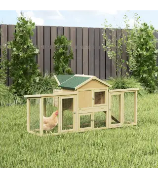 Gallinero para Exterior Grande de Madera 204x85x93 cm con Caja de Anidación Corral Bandeja Extraíble y Percha Natural