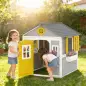 Casita Infantil Exterior e Interior de Madera con Puerta Ventanas Jardineras y Soportes de Flores Gris