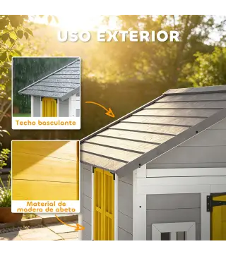 Casita Infantil Exterior e Interior de Madera con Puerta Ventanas Jardineras y Soportes de Flores Gris