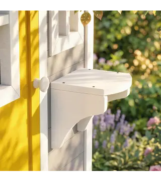 Casita Infantil Exterior e Interior de Madera con Puerta Ventanas Jardineras y Soportes de Flores Gris