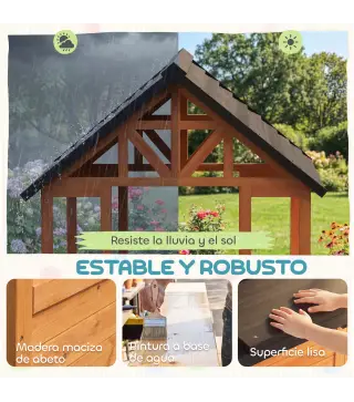 Casita Infantil Exterior e Interior de Madera con Barra de Snack y Bancos Mesa Lateral Fregadero Maceteros Marrón Claro