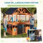 Casita Infantil Exterior e Interior de Madera con Barra de Snack y Bancos Mesa Lateral Fregadero Maceteros Marrón Claro