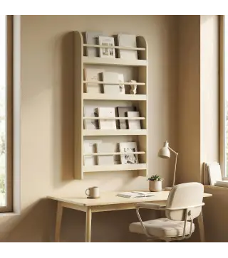 Estantería de Pared de Libros con 4 Estantes Librería Infantil para Hogar Oficina Carga 30kg 59x12x113cm Natural