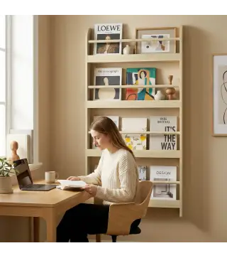 Estantería de Pared de Libros con 4 Estantes Librería Infantil para Hogar Oficina Carga 30kg 59x12x113cm Natural