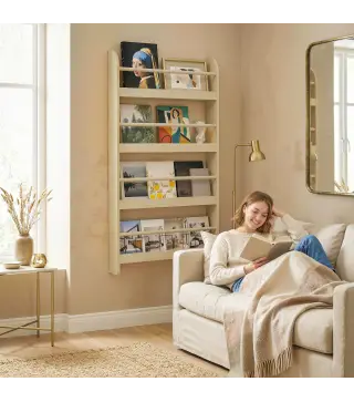 Estantería de Pared de Libros con 4 Estantes Librería Infantil para Hogar Oficina Carga 30kg 59x12x113cm Natural