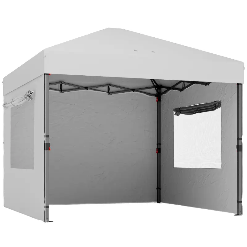 Carpa Plegable Pop-up 3x3 m con 3 Paredes 2 Ventanas Altura Ajustable UPF50+ Bolsa Transporte y Sacos de Arena Blanco