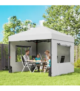 Carpa Plegable Pop-up 3x3 m con 3 Paredes 2 Ventanas Altura Ajustable UPF50+ Bolsa Transporte y Sacos de Arena Blanco