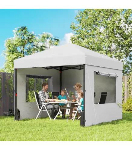 Carpa Plegable Pop-up 3x3 m con 3 Paredes 2 Ventanas Altura Ajustable UPF50+ Bolsa Transporte y Sacos de Arena Blanco