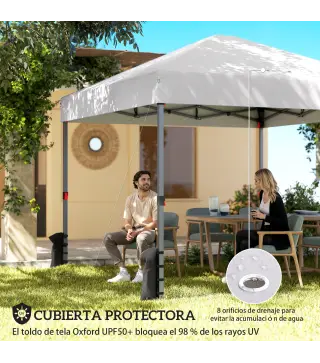 Carpa Plegable Pop-up 3x3 m con 3 Paredes 2 Ventanas Altura Ajustable UPF50+ Bolsa Transporte y Sacos de Arena Blanco