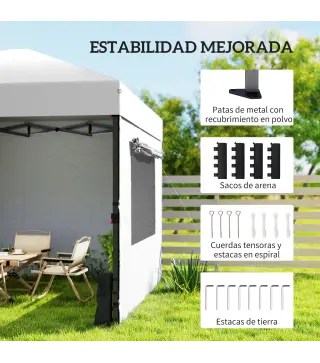 Carpa Plegable Pop-up 3x3 m con 3 Paredes 2 Ventanas Altura Ajustable UPF50+ Bolsa Transporte y Sacos de Arena Blanco