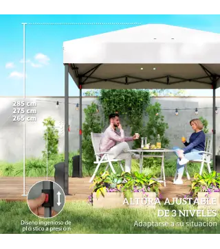 Carpa Plegable Pop-up 3x3 m con 3 Paredes 2 Ventanas Altura Ajustable UPF50+ Bolsa Transporte y Sacos de Arena Blanco