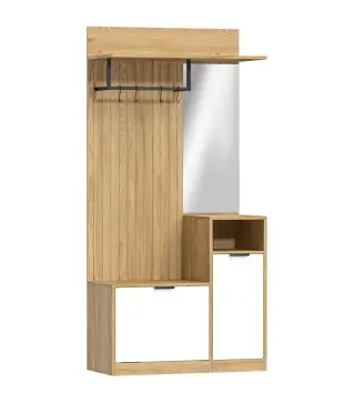 Perchero Entrada Recibidor con Zapatero Armario Estantes Abiertos y 4 Ganchos 80x36x168 cm Roble