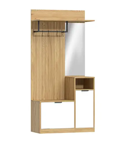 Perchero Entrada Recibidor con Zapatero Armario Estantes Abiertos y 4 Ganchos 80x36x168 cm Roble