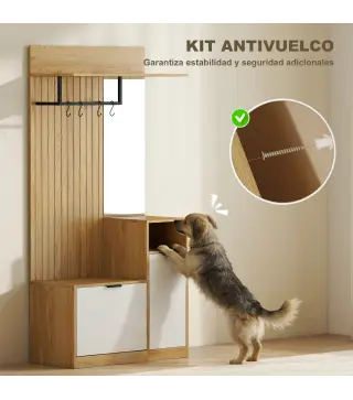 Perchero Entrada Recibidor con Zapatero Armario Estantes Abiertos y 4 Ganchos 80x36x168 cm Roble