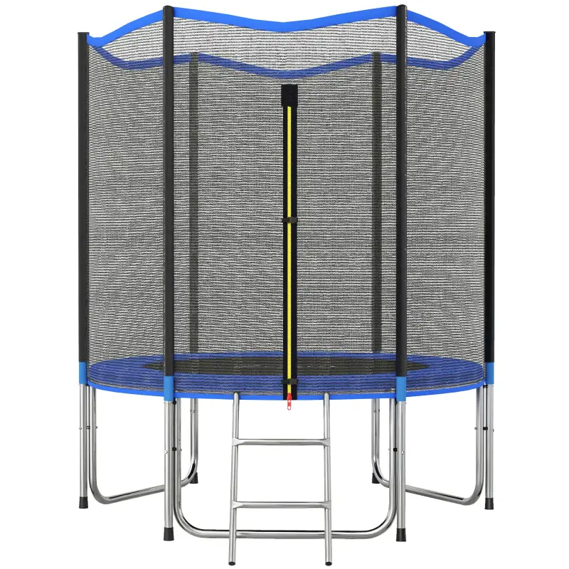Cama Elástica Exterior Ø183 cm Trampolín para Niños con Red de Seguridad Escalera y Acolchado de Muelles Azul