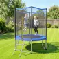 Cama Elástica Exterior Ø183 cm Trampolín para Niños con Red de Seguridad Escalera y Acolchado de Muelles Azul
