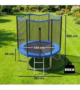 Cama Elástica Exterior Ø183 cm Trampolín para Niños con Red de Seguridad Escalera y Acolchado de Muelles Azul