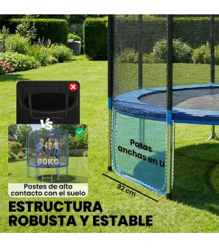 Cama Elástica Exterior Ø183 cm Trampolín para Niños con Red de Seguridad Escalera y Acolchado de Muelles Azul