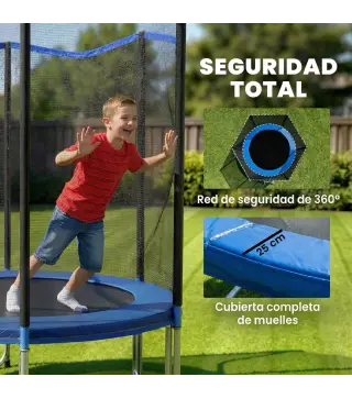 Cama Elástica Exterior Ø183 cm Trampolín para Niños con Red de Seguridad Escalera y Acolchado de Muelles Azul