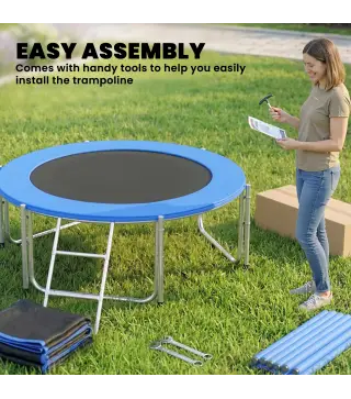 Cama Elástica Exterior Ø183 cm Trampolín para Niños con Red de Seguridad Escalera y Acolchado de Muelles Azul